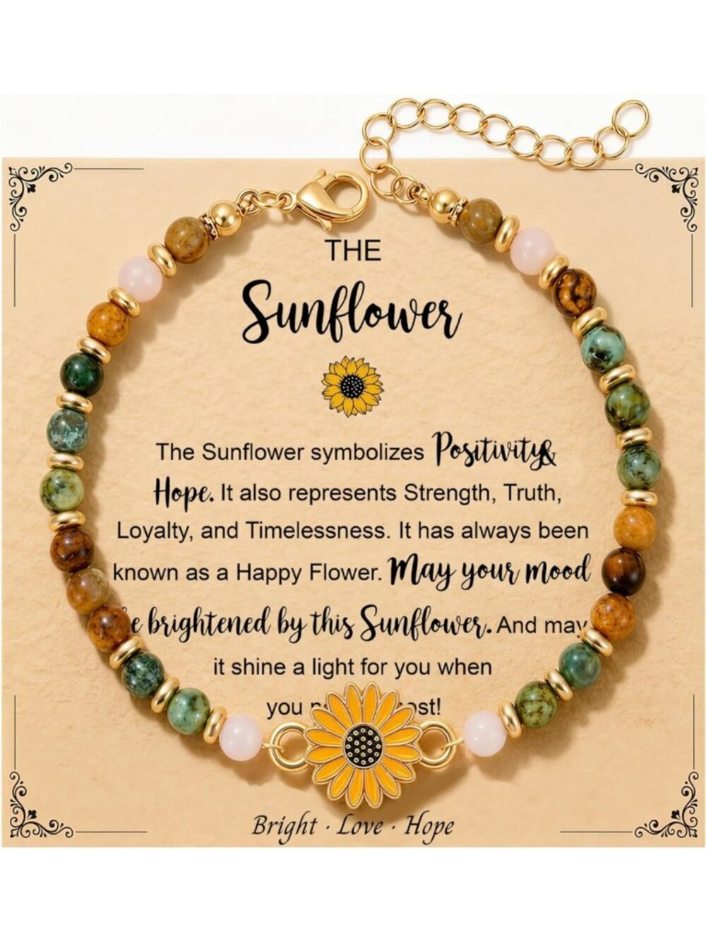 Sunflower Bracelet for Women - Inspirational Jewelry Gift of Positivity
